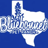 Logo of Bluebonnet Pet Ranch inside Texas shape with bluebonnet flower.
